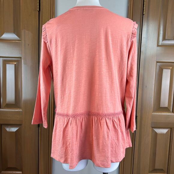 LOGO Lavish by Lori Goldstein 3/4 Sleeve Scoop Neck Lace Mix Top size Med NWT - Picture 4 of 7